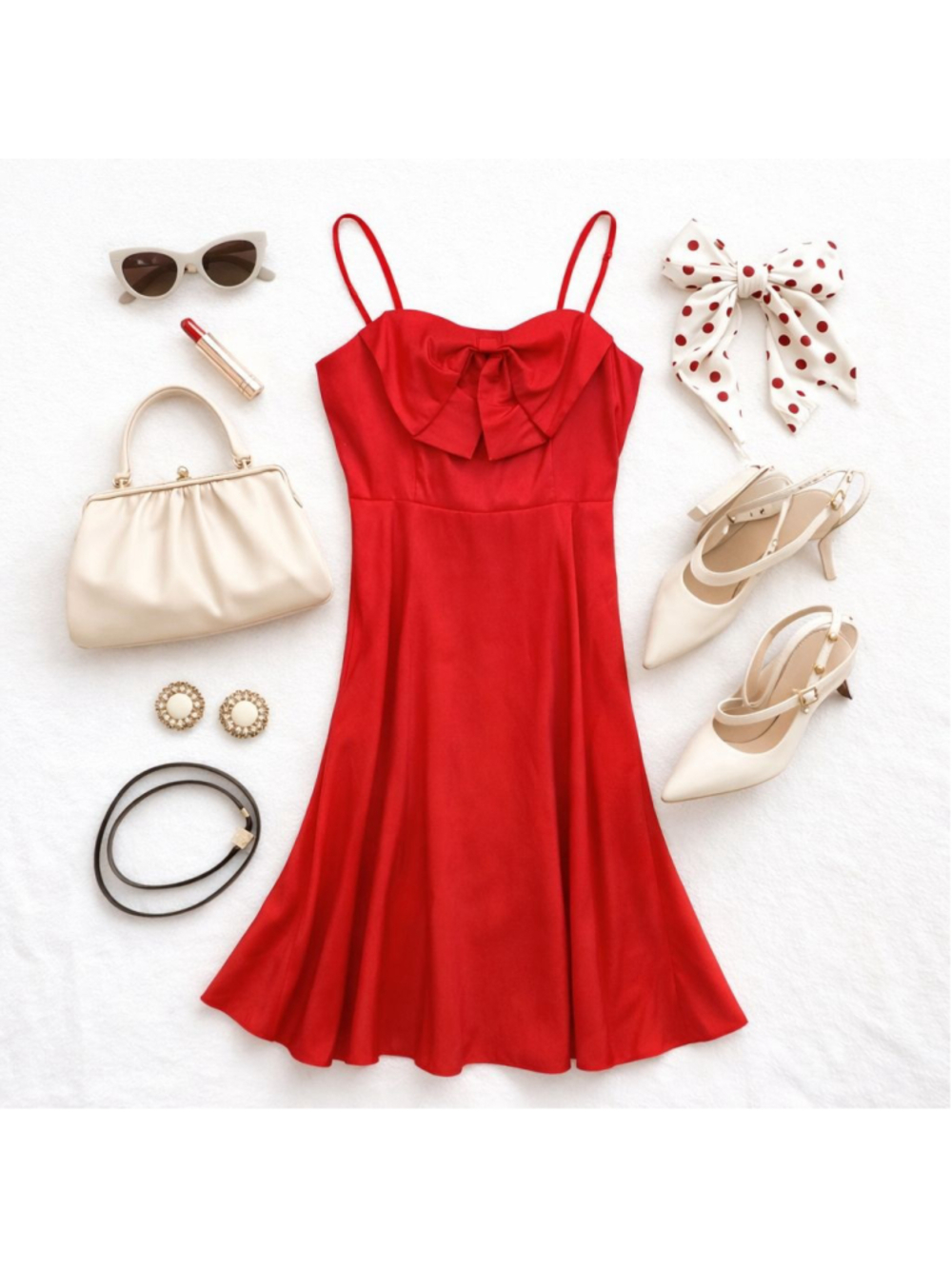 A New Day Red Retro 50s Style Big Bow Midi Dress